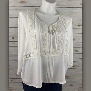 Solitaire White Crochet Detail Blouse Top Sz 2X
